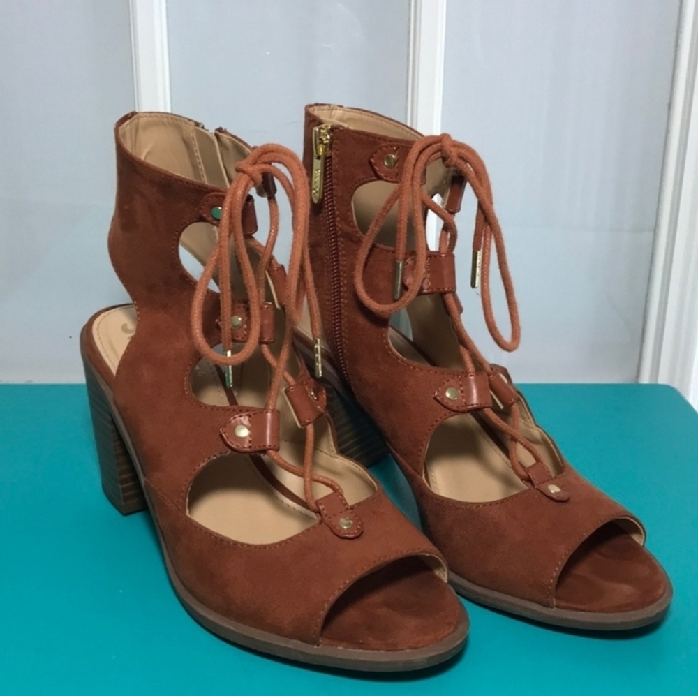 Circus by Sam Edelman Kiera Gladiator Block Heel Lace Up Sandal, Cinnamon, 7.5